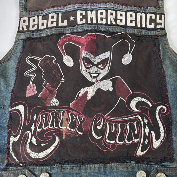 Upcycled Wax Jean Denim Vest with Patches size small - Picture 10 of 11